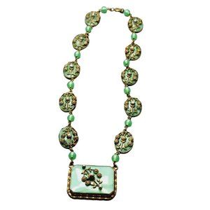 Amazing Vintage Czech Glass Pendant Necklace (A1492)